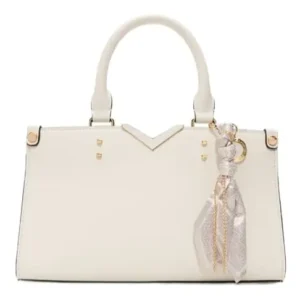 white-handbag-scarf-1 حقيبة يد بيضاء مع وشاح – منظر أمامي